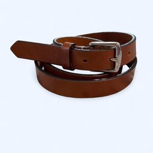 Brown skinny leather belt with silver buckle by Coach size XL